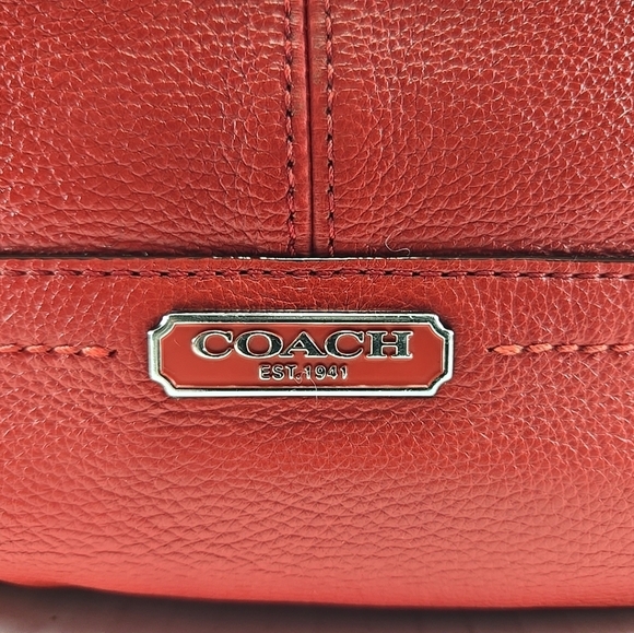 Coach Park North South Shoulder Tote Bag Red Pebbled Leather Large Purse Carry - Picture 5 of 16